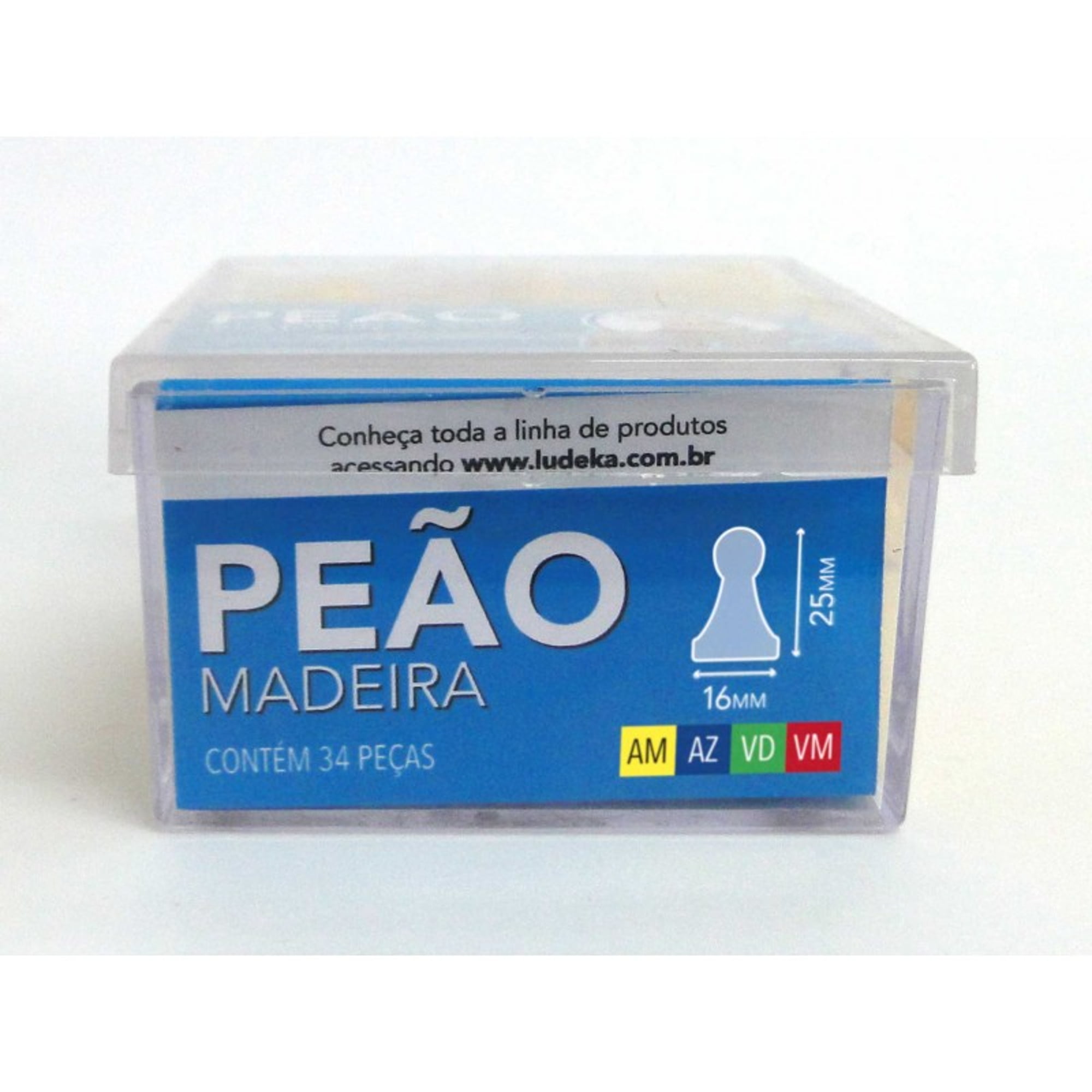 Peão de Madeira 32 Peças - Amarelo, Azul, Verde e Vermelho