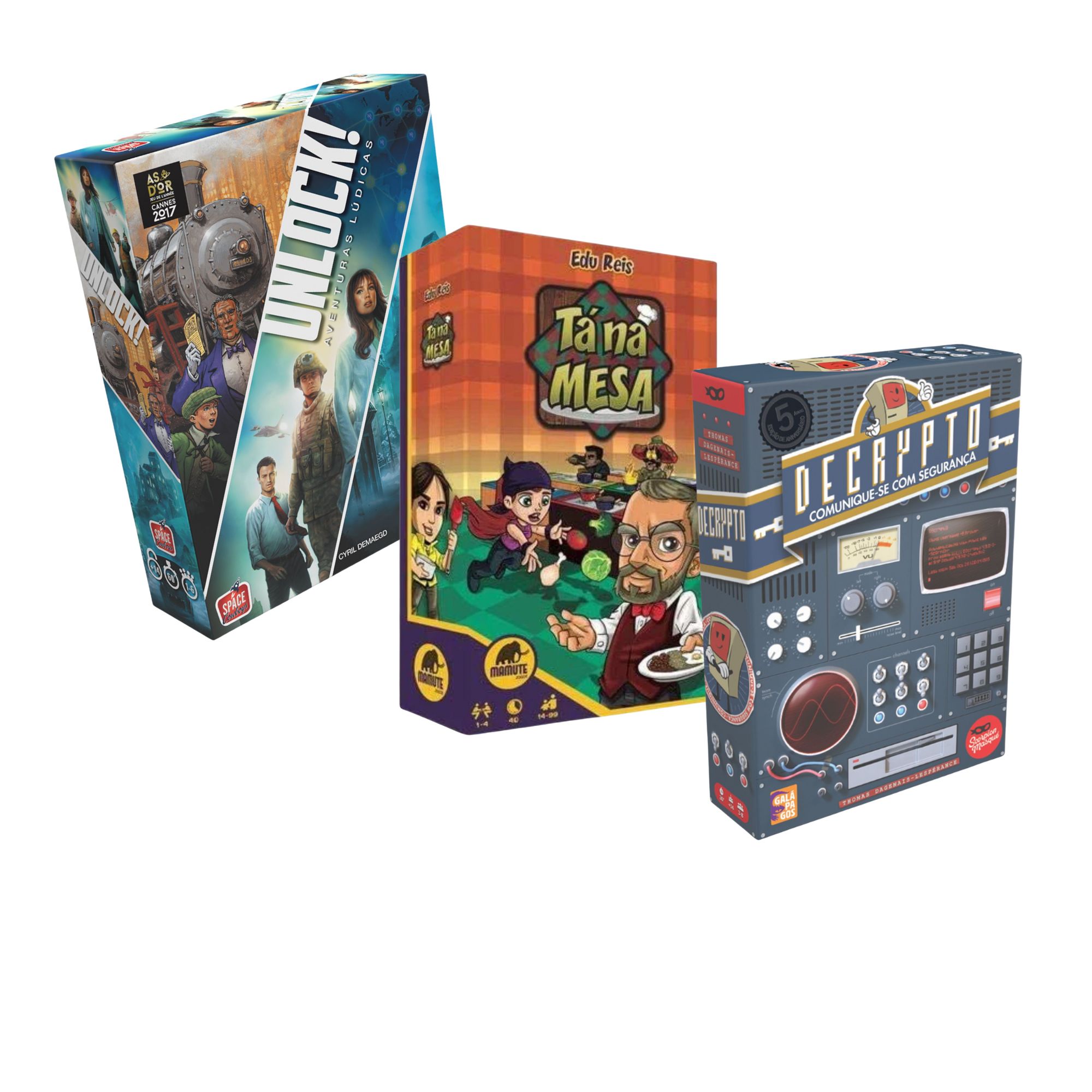 Tá na Mesa + Decrypto + Unlock Aventuras Lúdicas