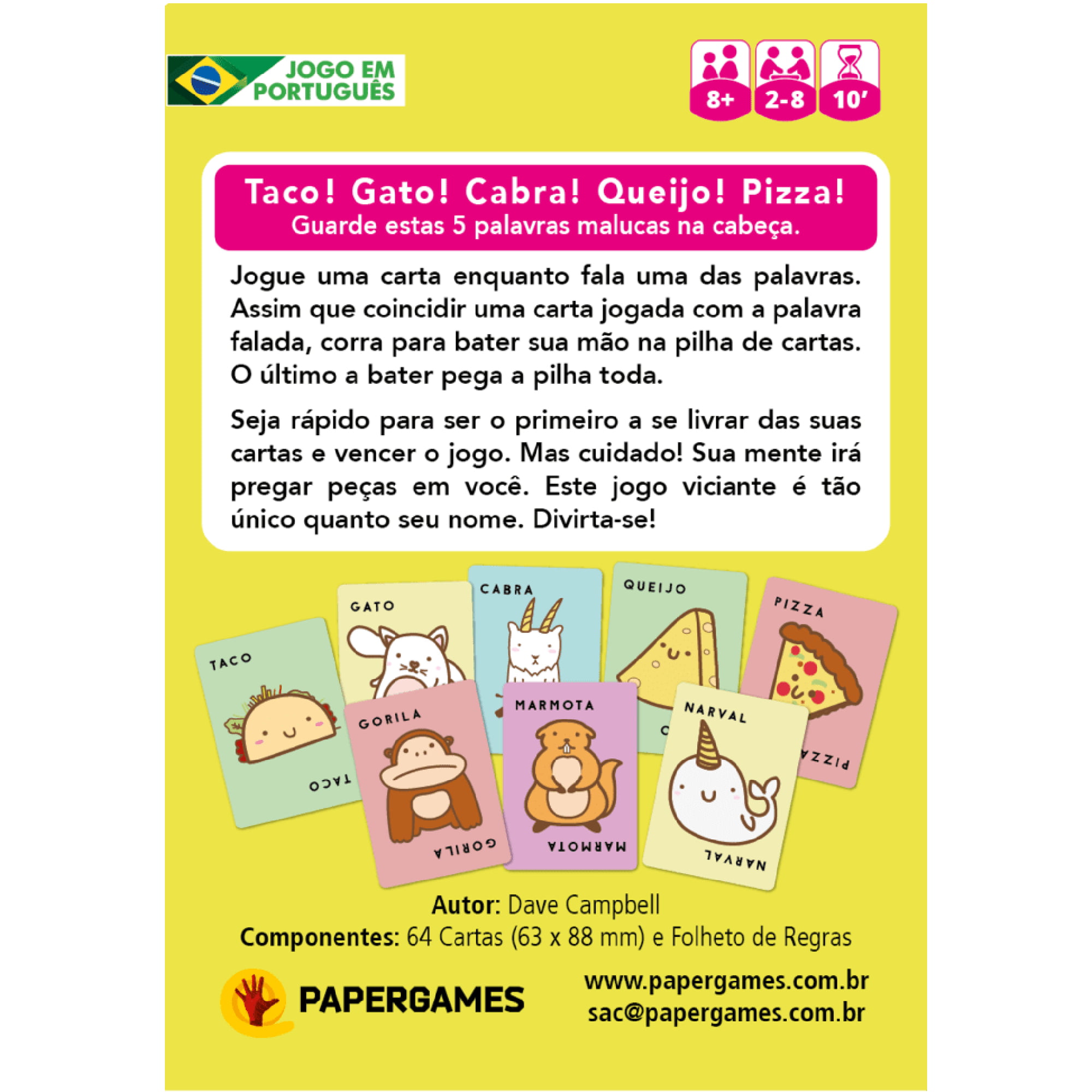 Taco Gato Cabra Queijo Pizza ao Contrário Jogo de Cartas PaperGames J078