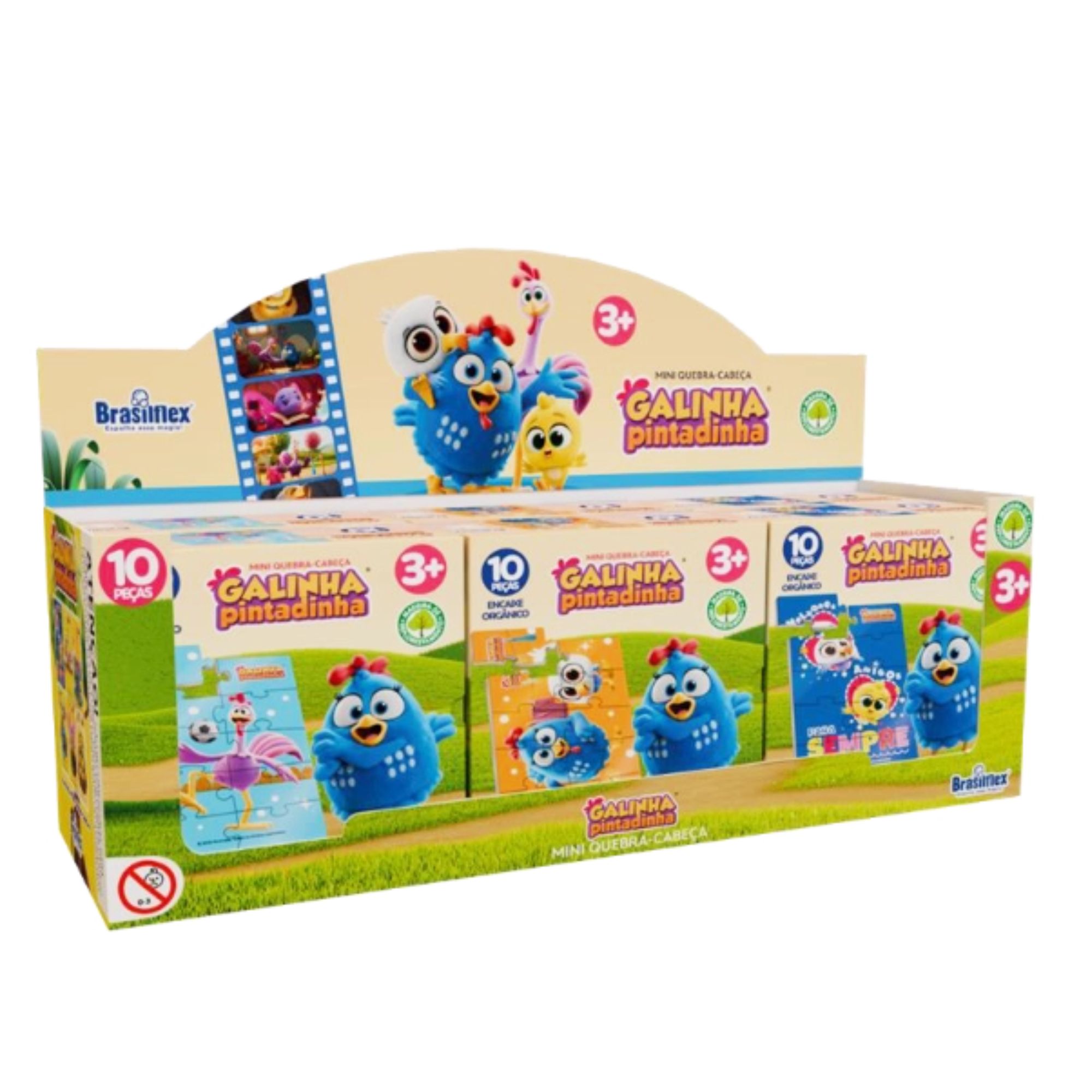 Mini Quebra-cabeça Galinha Pintadinha de Madeira - 10 Peças - Caixa com 6 Peças 