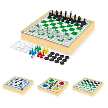 Jogo 4 em 1 - Xadrez, Damas, Trilha, Ludo - Junges