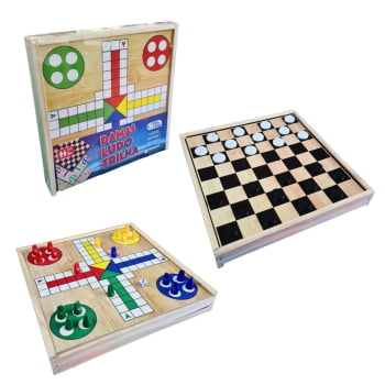 Jogo 3 em 1-  Damas, Ludo, Trilha - Pais & Filhos
