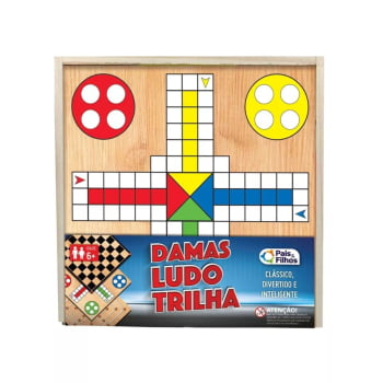 Jogo 3 em 1-  Damas, Ludo, Trilha - Pais & Filhos