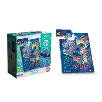 Mini Quebra-cabeça Lillo & Stitch de Madeira - 10 Peças - Caixa com 6 Peças